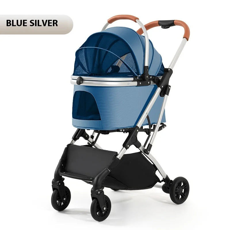 STLFLightweight Foldable 4-Wheel Pet Stroller for Medium and Large Dogs Teddy Babies and Small Pets Convenient Travel Cart