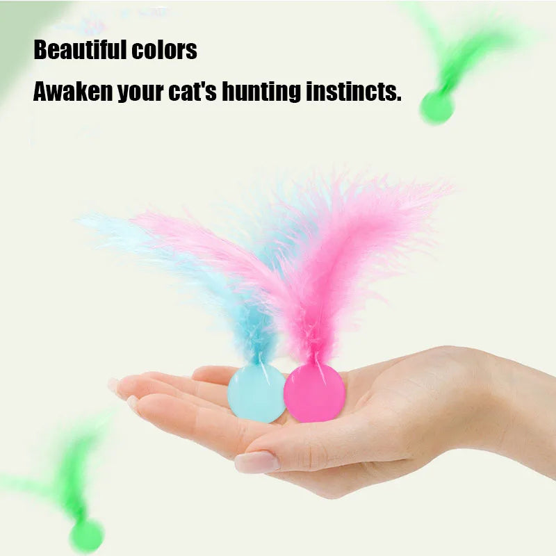 Feather Stick Bouncy Ball Cat Toy — Catnip Feather Tossing Ball for Self-Relief Interactive Play