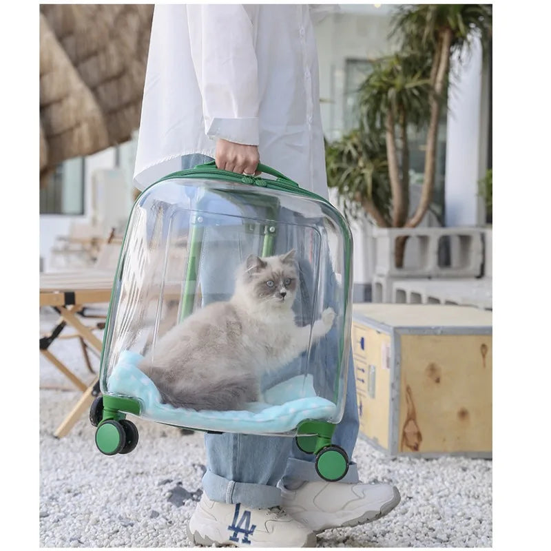 et Carrier Backpack with Wheels Transparent Capsule Design, Lightweight Travel Bag for Cats Small Dogs Puppies