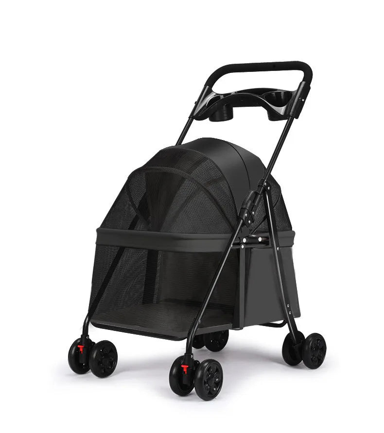 Hot Sale Popular Small Dog Foldable Pet Stroller Featuring a Convenient Pet Dish for Your Furry Friend