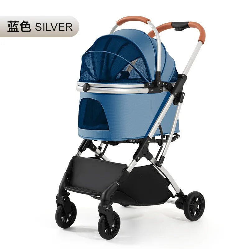 STLFLightweight Foldable 4-Wheel Pet Stroller for Medium and Large Dogs Teddy Babies and Small Pets Convenient Travel Cart