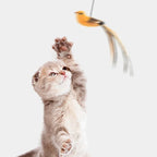 Simulated Bird Feather Cat Teaser Stick with Epoxy Sucker & Steel Wire Rod