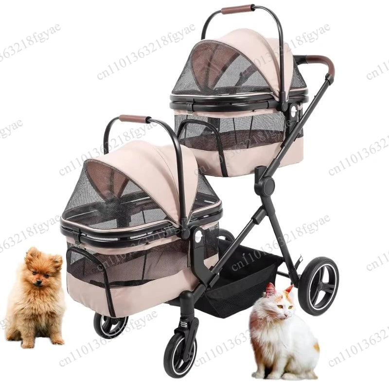 Lightweight Foldable Double Pet Stroller, Detachable Single/Double Carrier for Small & Medium Dogs Cats, Portable for Car Travel