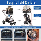 Pet Rover Prime 3-in-1 Luxury Dog/Cat Stroller (Travel Carrier + Car Seat + Stroller) with Detach Carrier/Pump-Free Rubber Tire