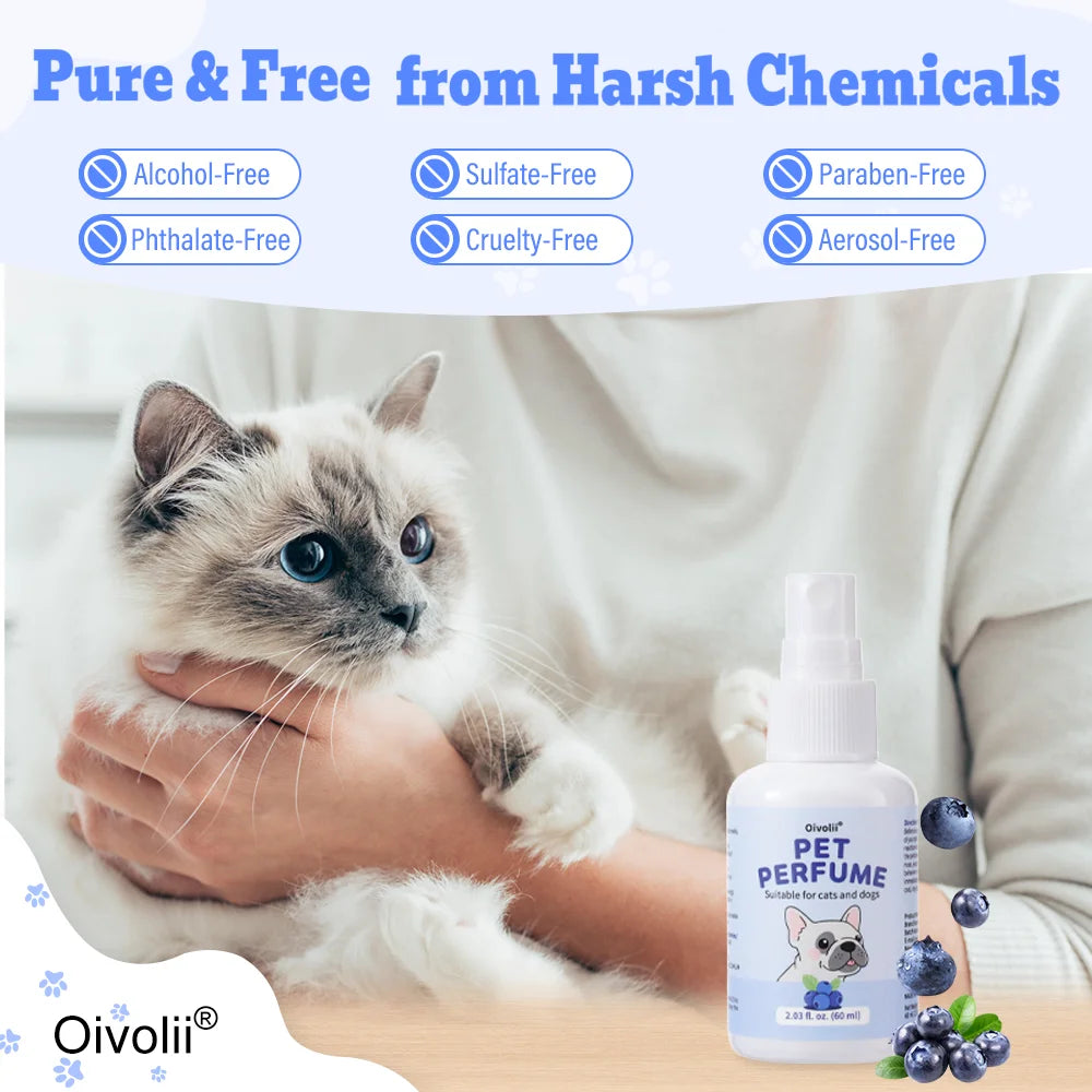 Pet Deodorizing Perfume Spray for Dogs Cats Natural Long Lasting Fresh Scent Blueberry Travel Size Portable