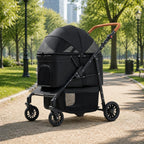 Foldable Pet Stroller Adjustable Handle Foldable Dog Stroller Large Dog Wagon Breathable Mesh Window Pet Gear Easy to Clean