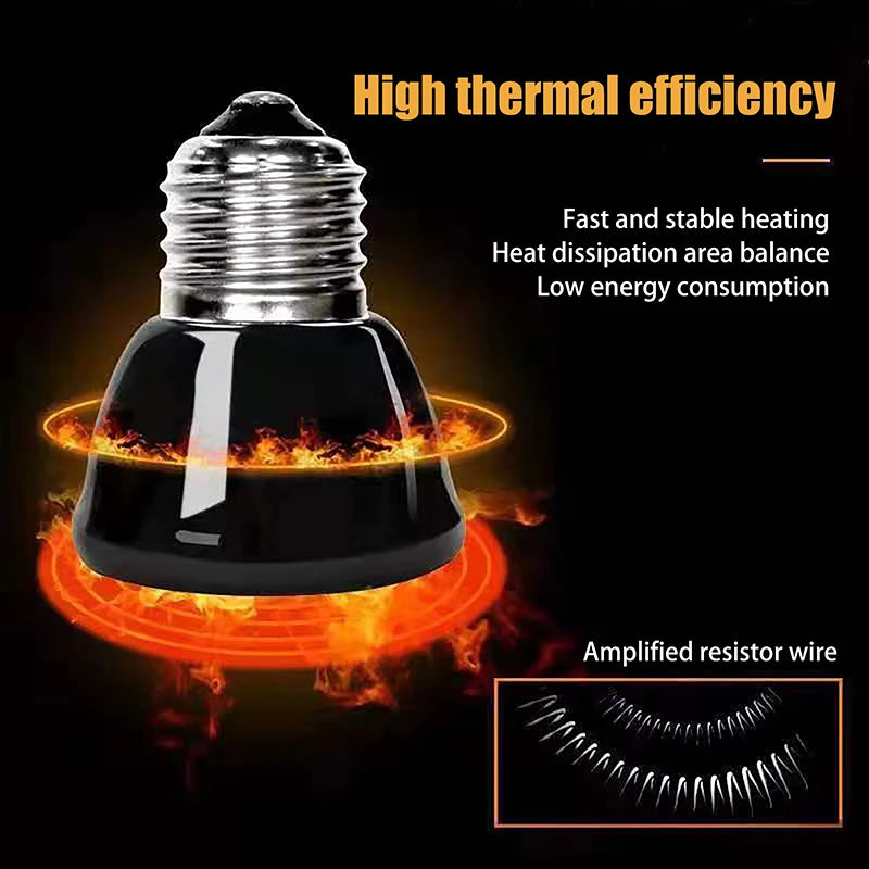 1Pc Brooder Chickens Tortoise Lizard Reptile Light 20-80W 220-240V Far Infrared Heating Lamp Black Ceramic E27 Pet Warmer Bulb