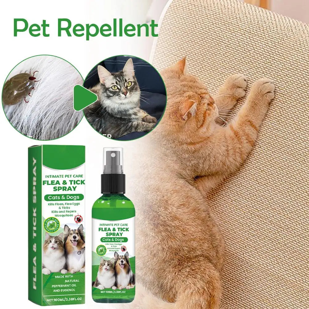 Pet Flea & Tick Spray for Dogs Cats 100ml Flea Killer Itching Relief Insect Repellent Mite Lice Spray Pet Care Mosquitoes Killer