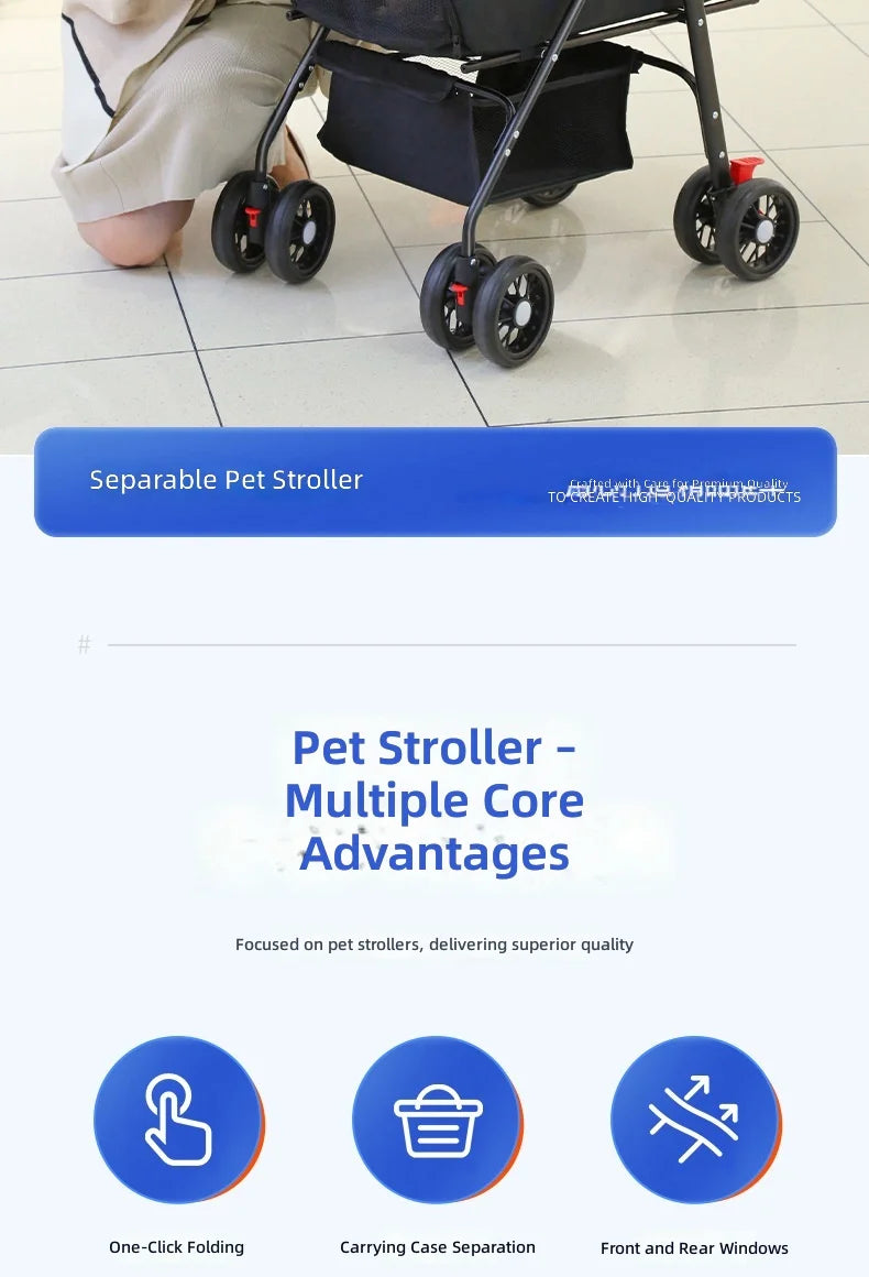 Pet Stroller for Dogs and Cats, Portable Foldable Travel Carrier for Small to Medium Pets, Outdoor Walking Jogging Cart
