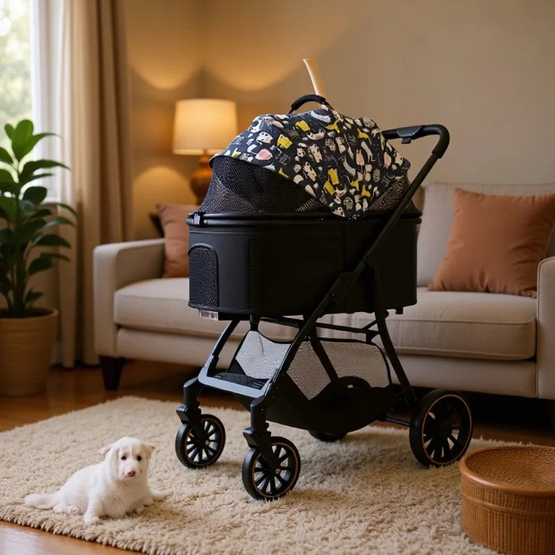 Foldable Pet Stroller for Small Medium Dogs Cats Portable Travel Pet Cart with Mesh Breathable Window Easy One Click Folding