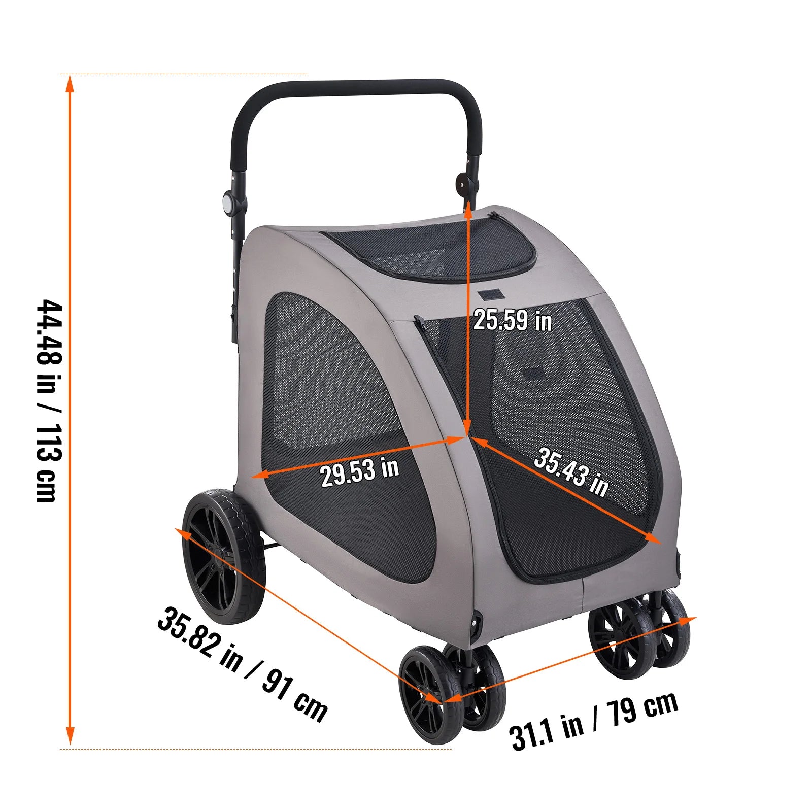 SucceBuy Pet Stroller Portable Puppy Stroller Carrier w/ Breathable Mesh Windows&Height-Adjustable Height Stroller for Cats Dogs