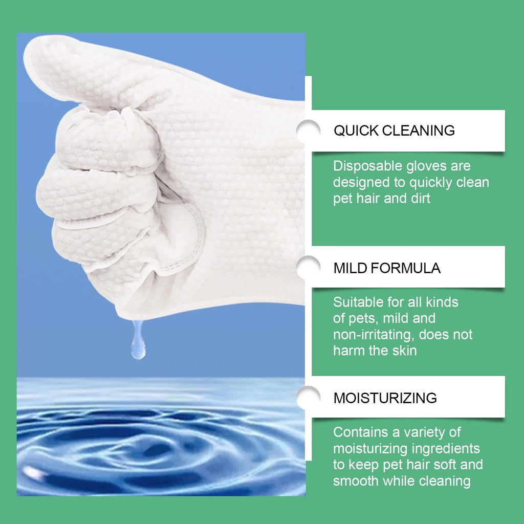 Disposable Pet Cleaning Gloves for Dogs and Cats with Coconut Oil and Glycerin Wipe Down Between Baths No Water Needed Drying