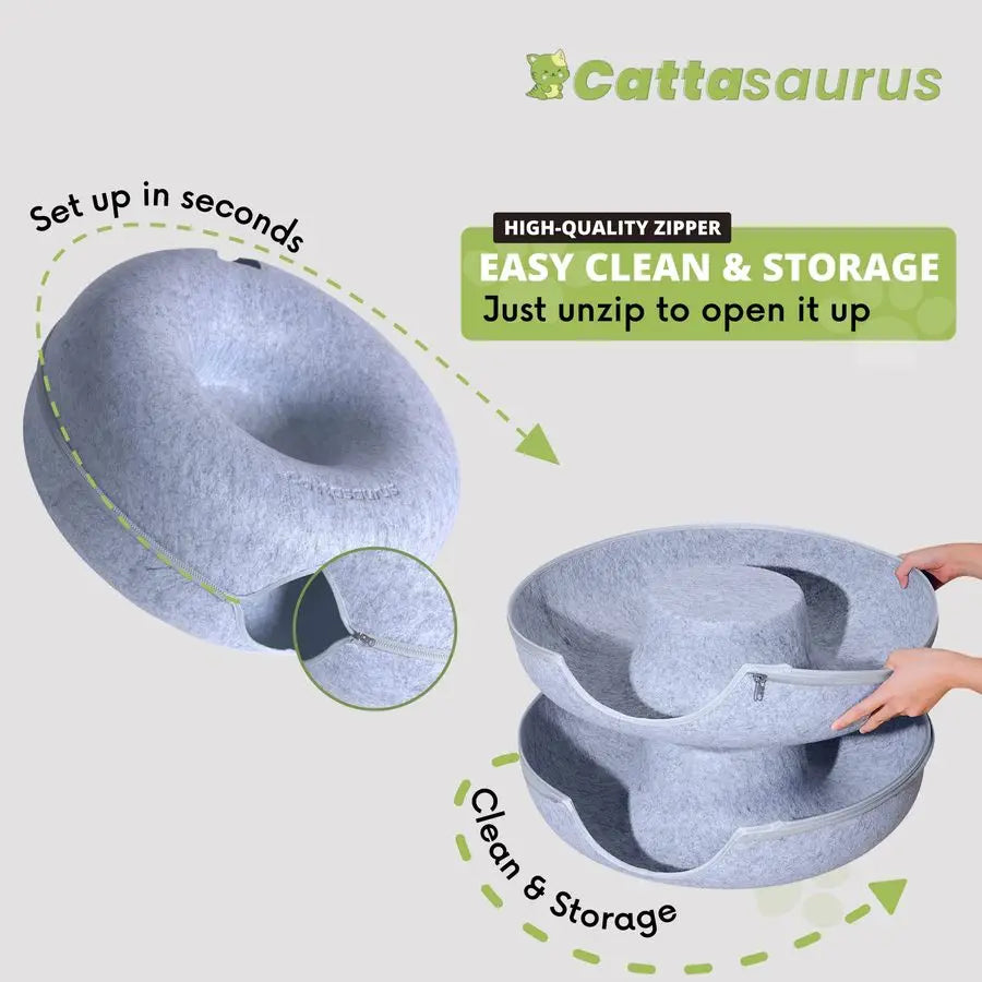 Peekaboo Cat Cave Donut Bed, 3-in-1 Self-Warming with Tunnel & Scratcher (Large Cats)