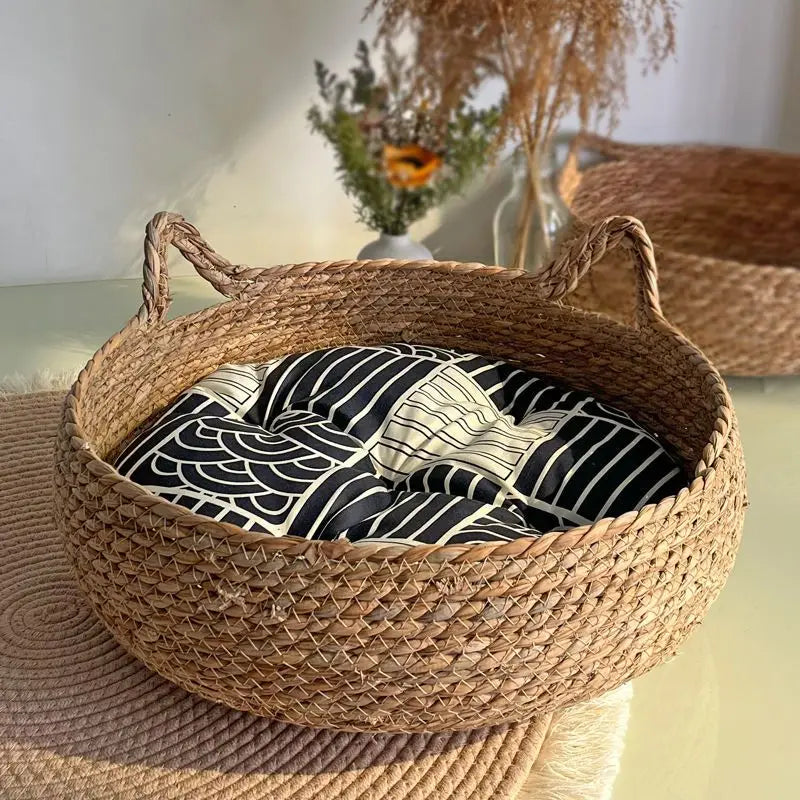Woven Vine Cat Nest Bed, Cooling Design (All-Season)
