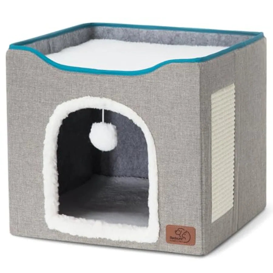 Foldable Cat Cave with Hanging Ball & Scratch Pad (16.5in)
