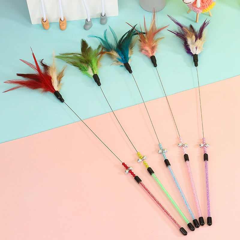 Gradient Feather Cat Teaser Wand Toy — Colorful Interactive Rod Stick for Cats (1–50 Pack)