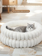 Round Velvet Pet Nest Bed with Removable Cover (Winter Warm)
