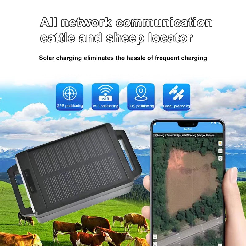 4G Solar GPS Livestock Tracker for Cattle, Horses & Sheep - IP67 Waterproof Real-Time Farm Tracking Device