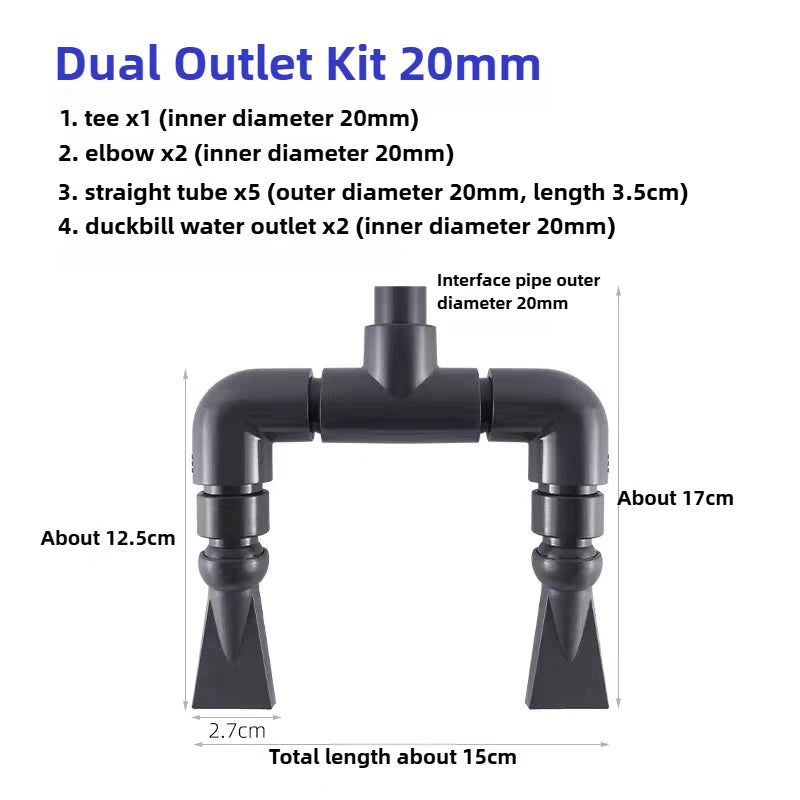 Aquarium Duckbill Sprinkler Connector (Double-Head, Universal, Pump Water Output Nozzle)