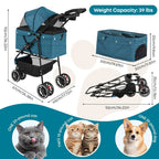 3-Wheel Pet Stroller for Small to Medium Dogs & Cats, Foldable with Mesh Canopy & Cup Holders, Easy Assembly