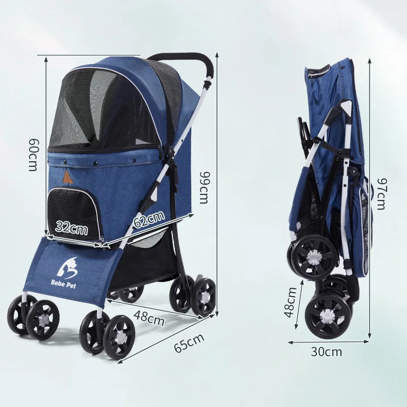 High Quality Folding Removable Four-wheeled Travel Walk Carrier Cats Dogs Pet Stroller for Sale