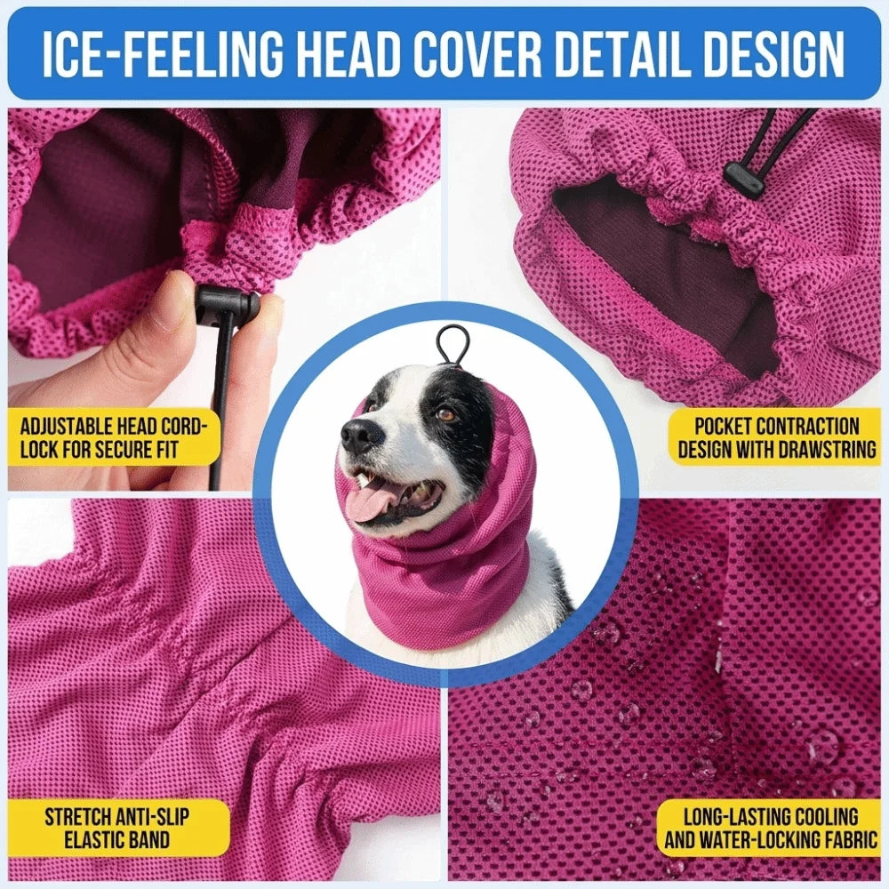 Pet Headgear Elastic Mesh Dog Cooling Head Cover Breathable Washable Pet Snood Quick Dry Adjustable Dog Cooling Bandanas Camping