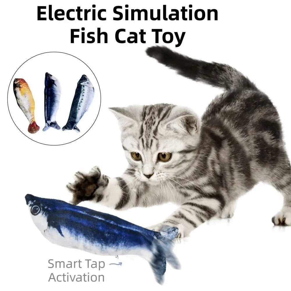 Electric Plush Wagging Fish Cat Toy — 3 Flapping Modes Tap-Activated Motion Sensor (1–3 Pack)