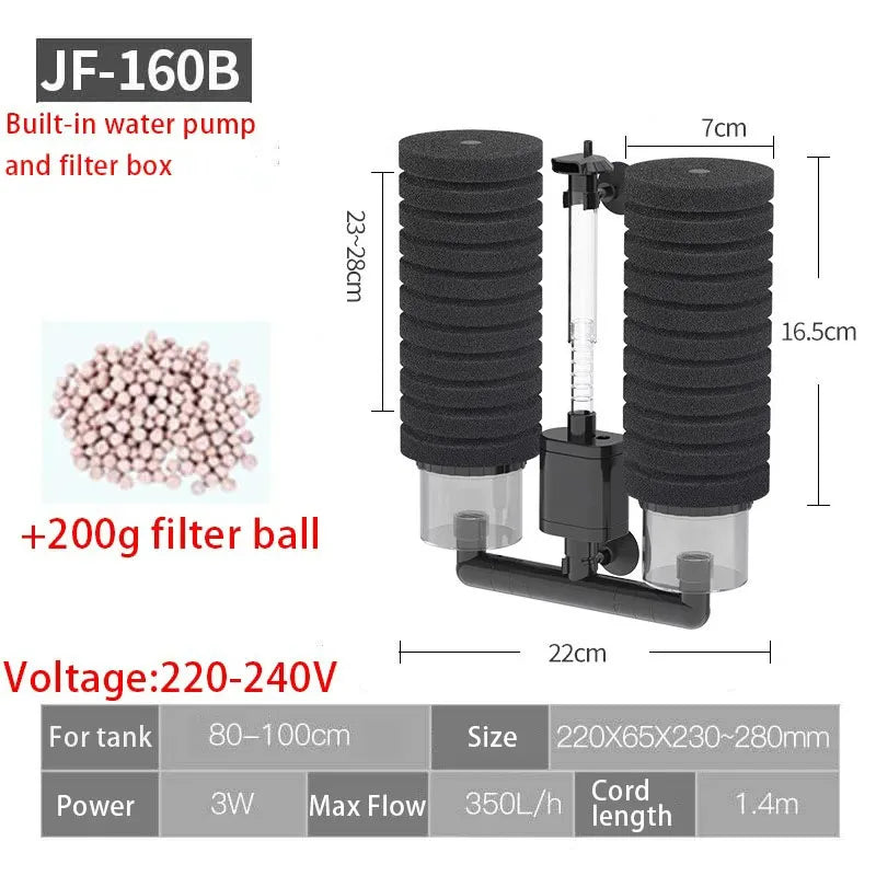 220V 50Hz Aquarium Filter Electric Power Filter Biochemical Sponge Silence Submersible Bio Media Balls Fish Tank Accessories