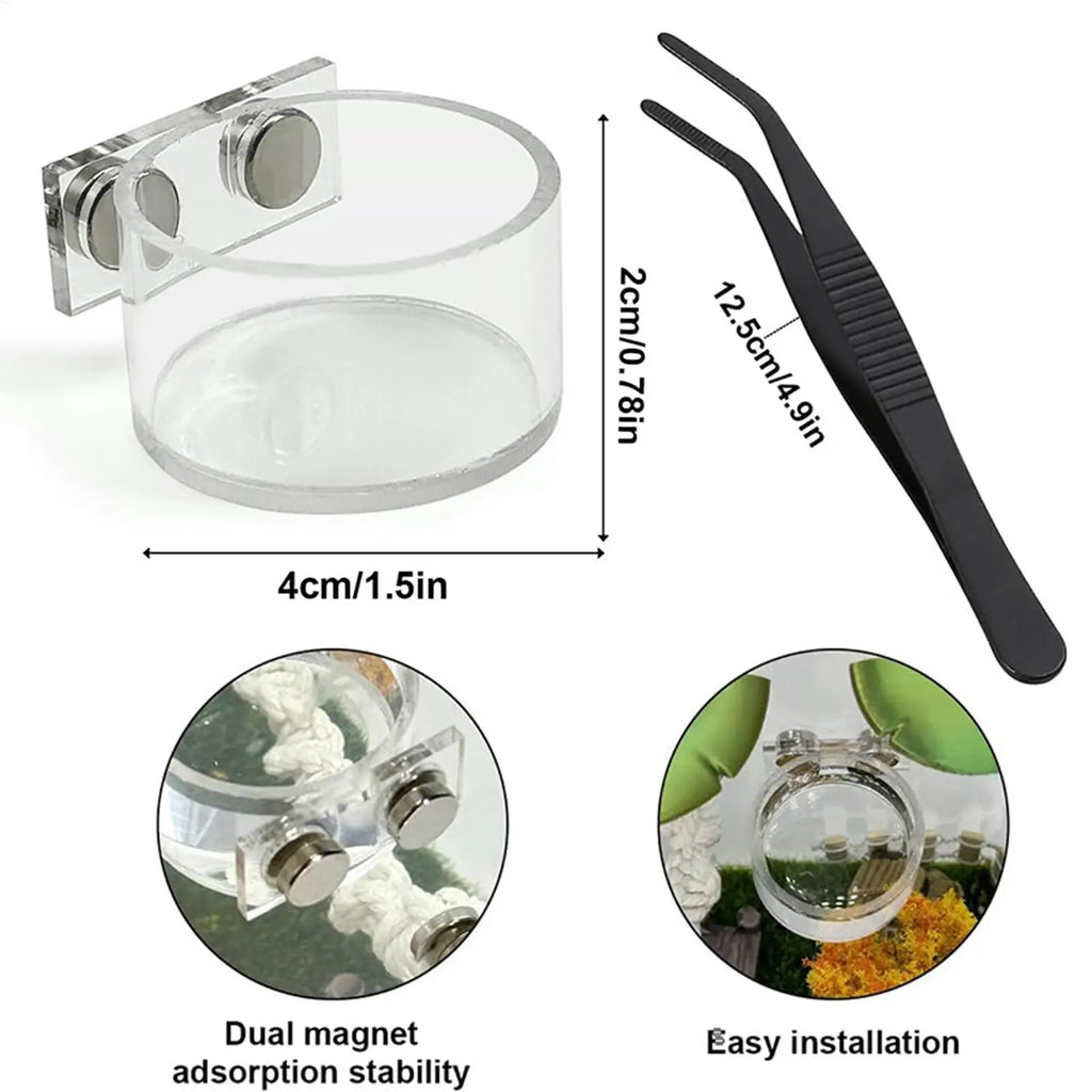 Magnetic Feeding Dish For Jumping Spiders, Small Water & Food Bowl Set, Terrarium Dish For Mantis Tarantula Small Reptiles