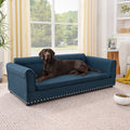 Oversized Linen Pet Sofa Bed with Backrest for Large Dogs (Dark Blue)