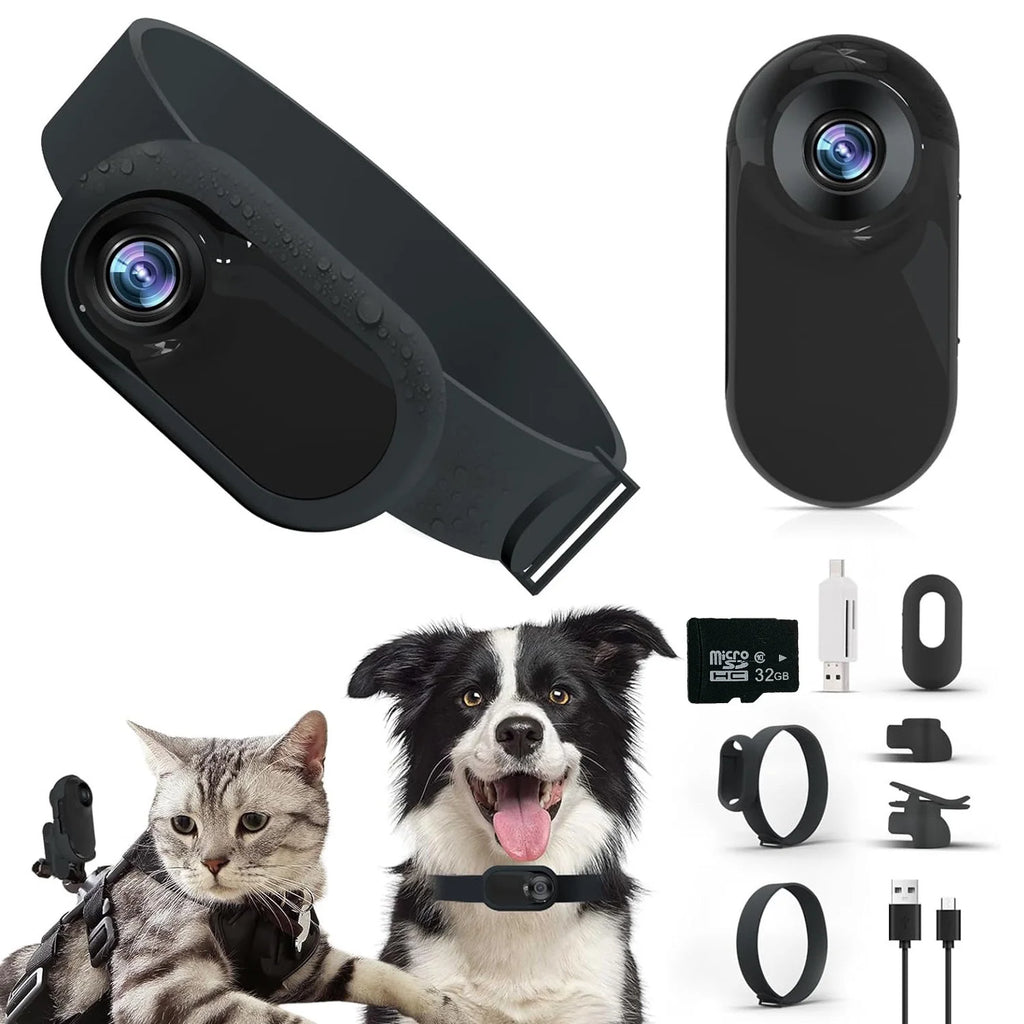 HD 1080P Pet Collar Camera with No WiFi Required - Video Recording Tracker for Dogs & Cats