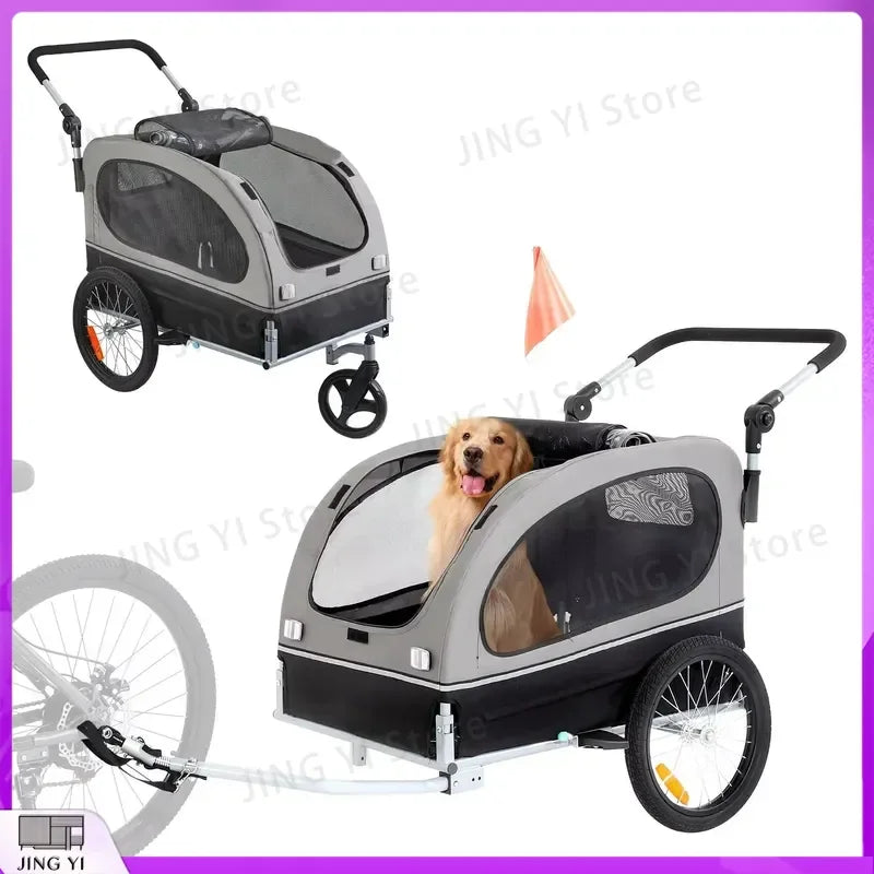 2-in-1 Pet Stroller and Dog Bike Trailer with Quick Release Wheels Foldable Bicycle Carrier for Dogs Cats 30-50kg Pet
