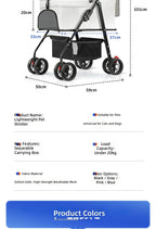 Pet Stroller for Dogs and Cats, Portable Foldable Travel Carrier for Small to Medium Pets, Outdoor Walking Jogging Cart