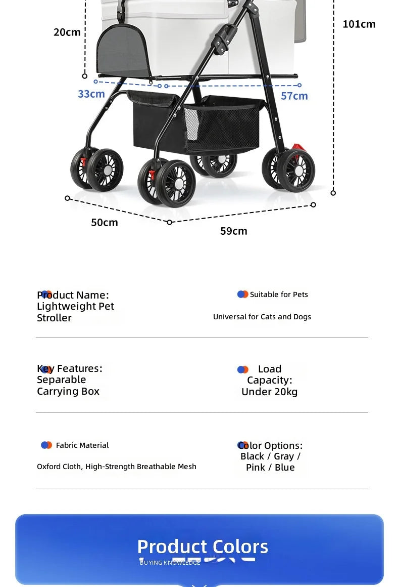 Pet Stroller for Dogs and Cats, Portable Foldable Travel Carrier for Small to Medium Pets, Outdoor Walking Jogging Cart
