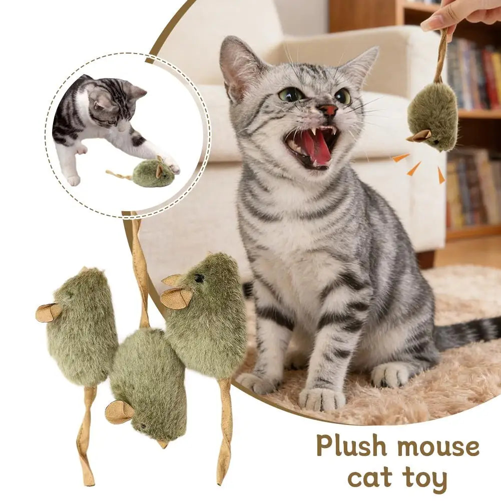 3-Pack Automatic Chirping Plush Mouse Cat Toy Set — Bite-Resistant Interactive Kitten Mice