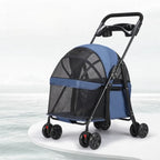 Foldable Pet Stroller for Dogs Cats 4 Wheels Breathable Mesh Dog Carrier with Cup Holder Lightweight Travel Puppy Pushchair
