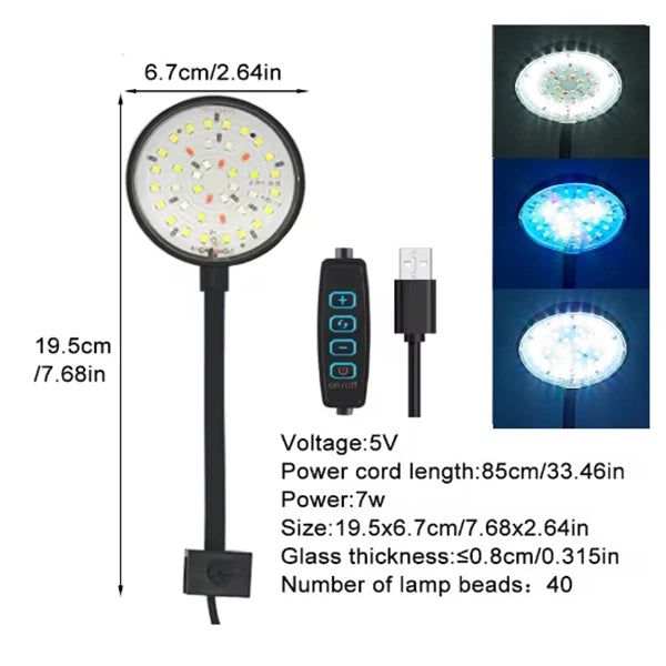 USB LED Aquarium Clip Lamp (5V, 5W/7W, Fish Tank Lighting, Flexible Neck)