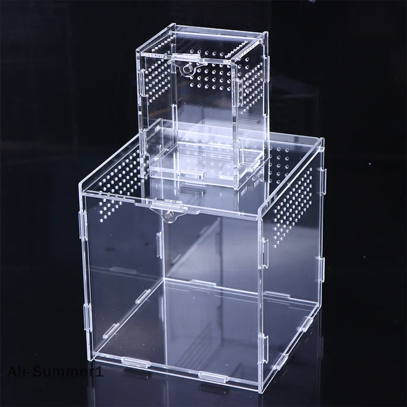 【E】Acrylic Transparent Reptile Breeding Box Terrarium Habitat Insect Spider Lizard Scorpion Feeding Cage Arboreal Enclosure Case