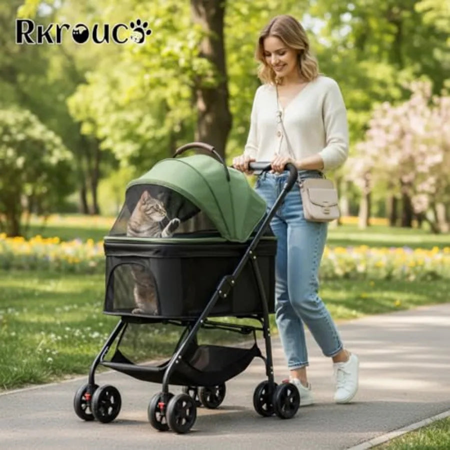 3 in 1 Dog Strollers 4 Wheels Folding Pet Stroller with Detachable Carrier Multifunction Portable Dogs Travel Carriers for Medi