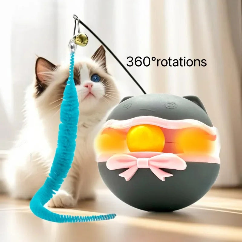 Electric Cat Roller Tumbler Toy with Feather Stick — Interactive Sports Teaser for Indoor Cats