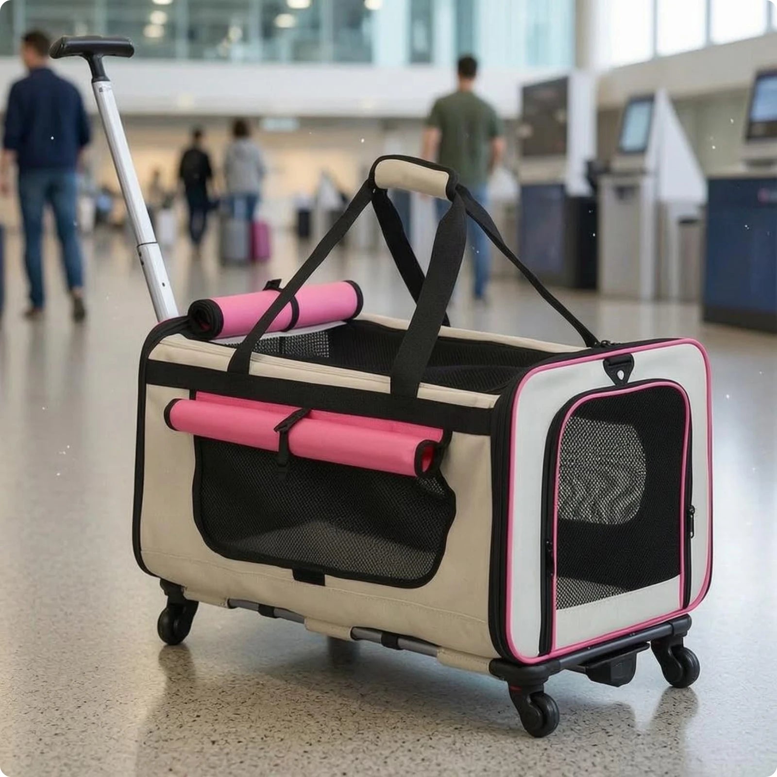 Collapsible Pet Trolley Carrier Telescoping Pull Rod Soft-Sided Pet Trolley Top Carry Handles Breathable