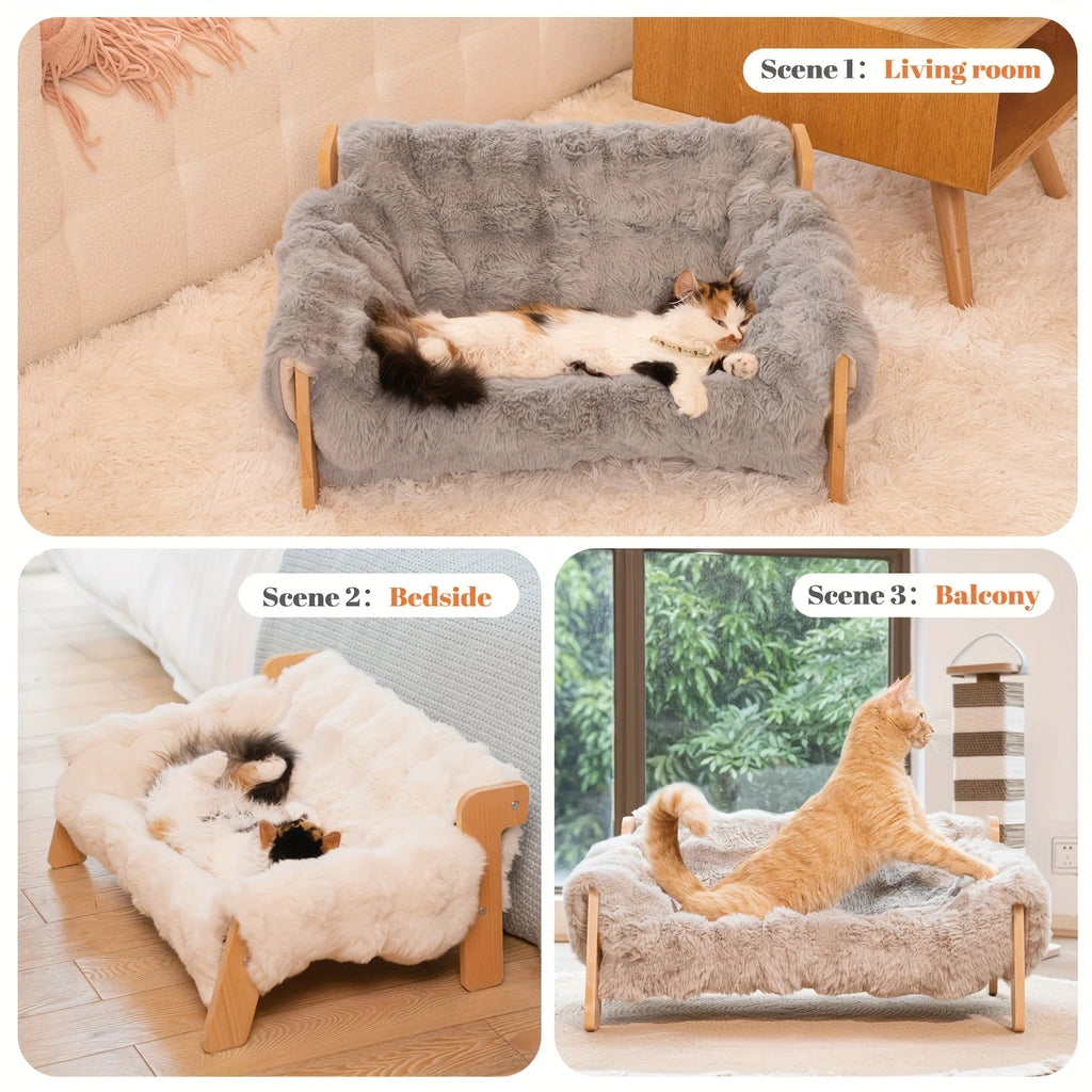 Raised Solid Wood Pet Couch Bed for Cats & Small Dogs (27.2in)