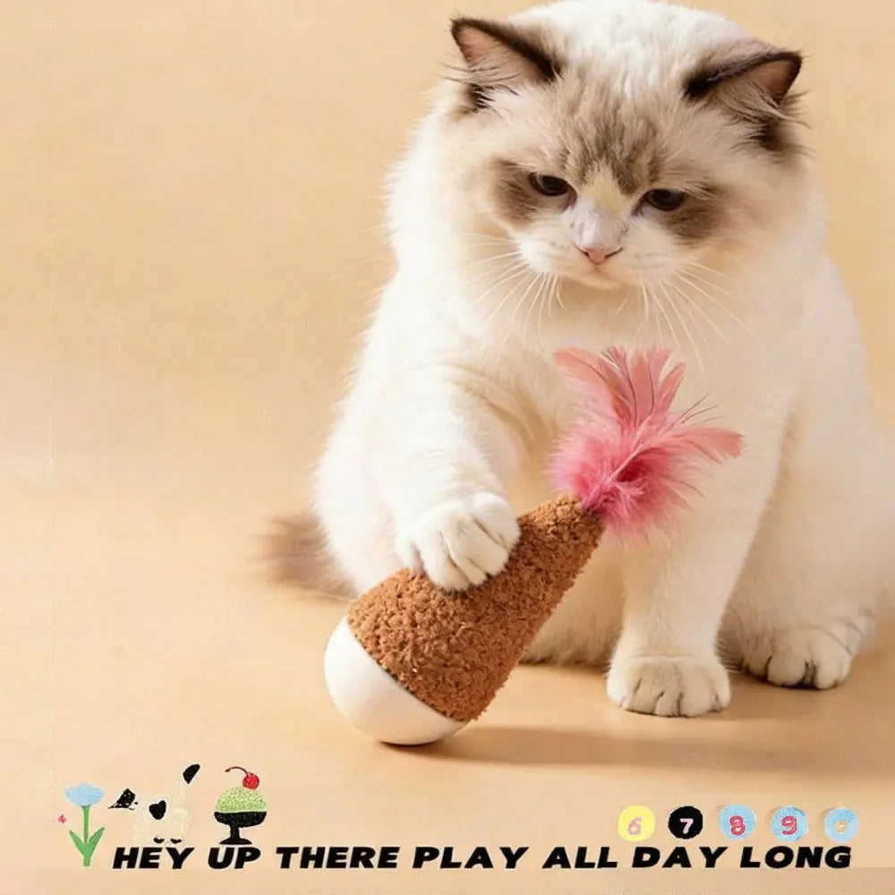 Feather Tumbler Wobbler Cat Toy — Non-Toxic Bite-Resistant Interactive Solo Play Cat Teaser