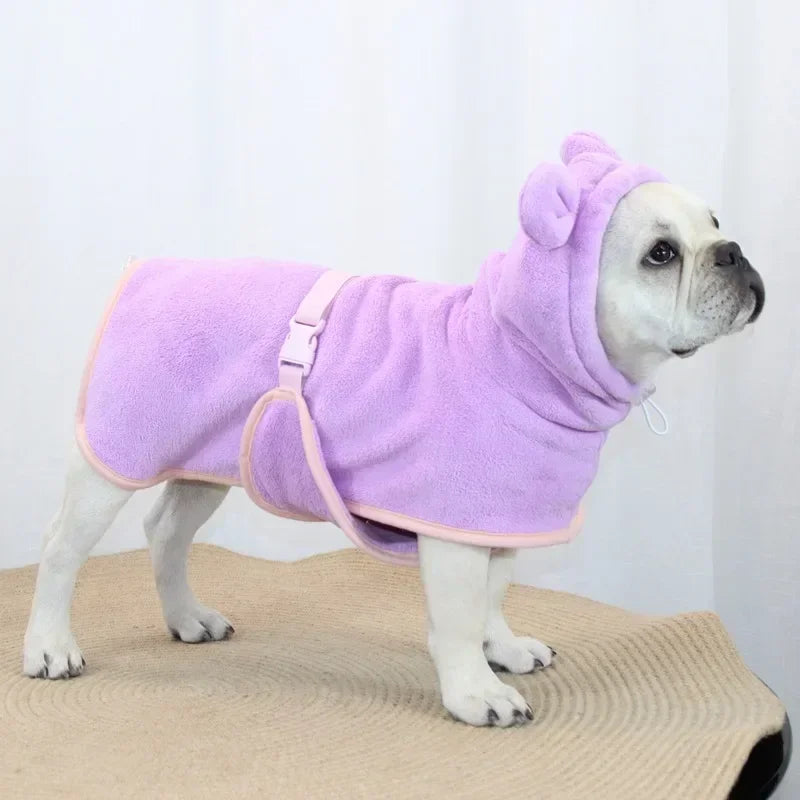 Bathrobe for Dogs Super Absorbent Fast Drying Hooded Cute Pet Bathrobe Towel for Cats Dogs Adjustable Microfiber Coat Corgi Pugs