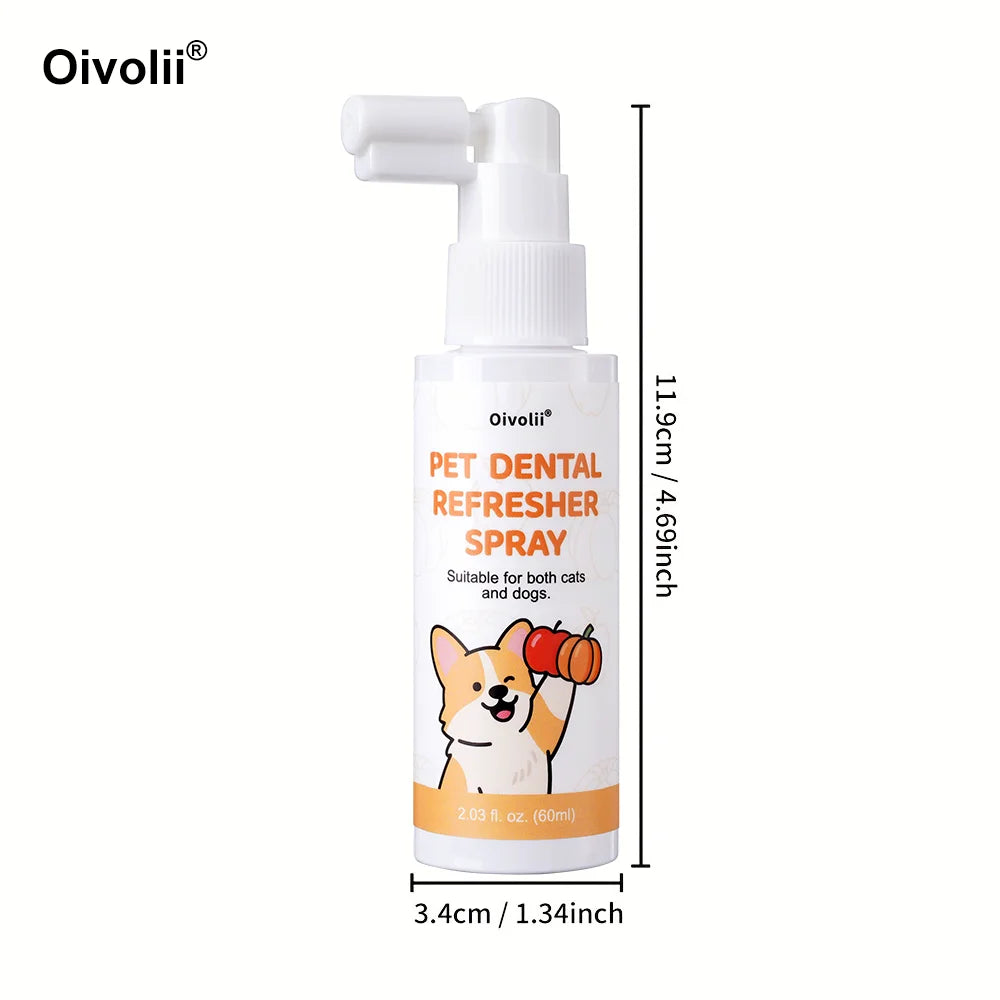 60ml Dog Dental Spray No Brushing Teeth Cleaning, Plaque Remover, Multi-Plant Formula, Pet Breath Freshener & Deodorant