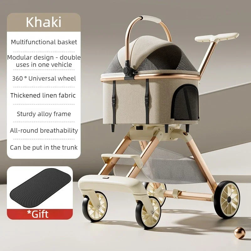 Foldable Pet Stroller High Landscape Breathable Mesh Dog Travel Carrier Basket for Small Medium Dogs Cats Portable Pets Carrier