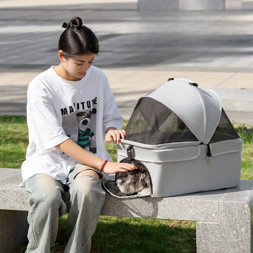 Detachable Pet Dog Stroller 4 Wheels Foldable Dog Cat Carrier with Cup Holder Pet Transport for Dogs Outdoor Puppy Basket
