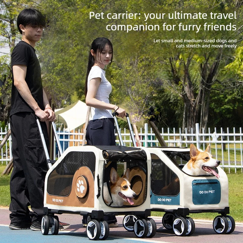 Foldable Large Pet Stroller with Telescopic Handle&Silent Wheels,Breathable Mesh Pet Trolley Cart for Medium Pet Outdoor Travel