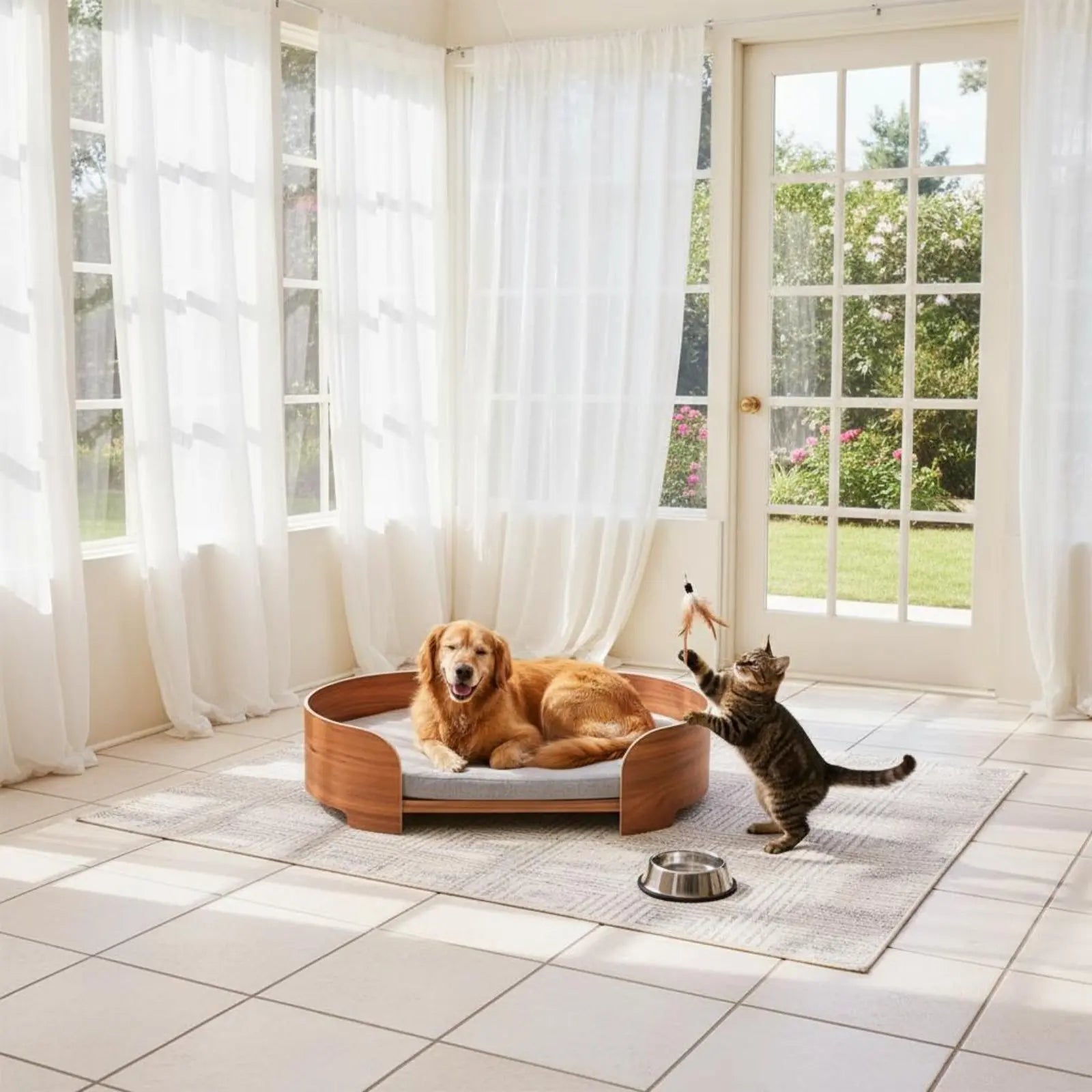 Oval Wooden Pet Sofa Bed with Removable Cover (All-Season)