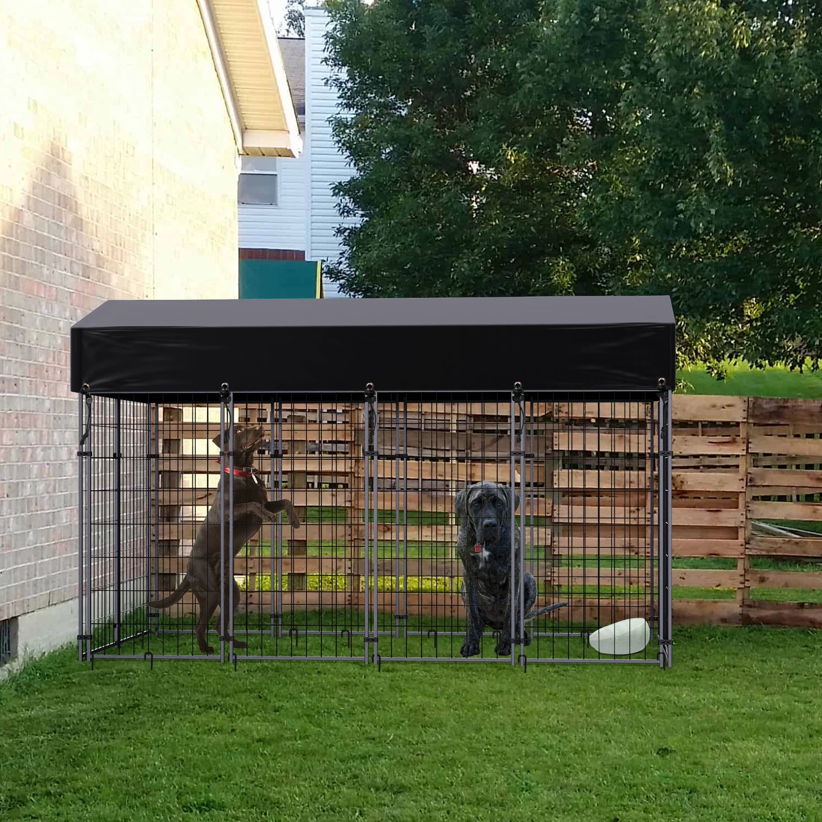 Heavy-Duty Outdoor Dog Kennel with Roof & Weatherproof Cover